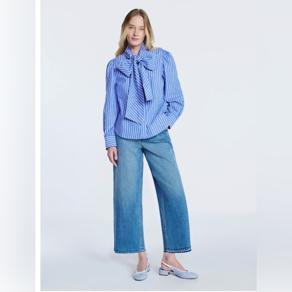 Free Assembly Cotton Tie Neck Blouse with Long Puff Sleeves - Picture 5 of 13